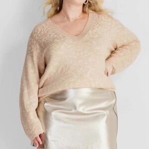 Future Collective Women's V-Neck Brocade Cream Sweater NWT